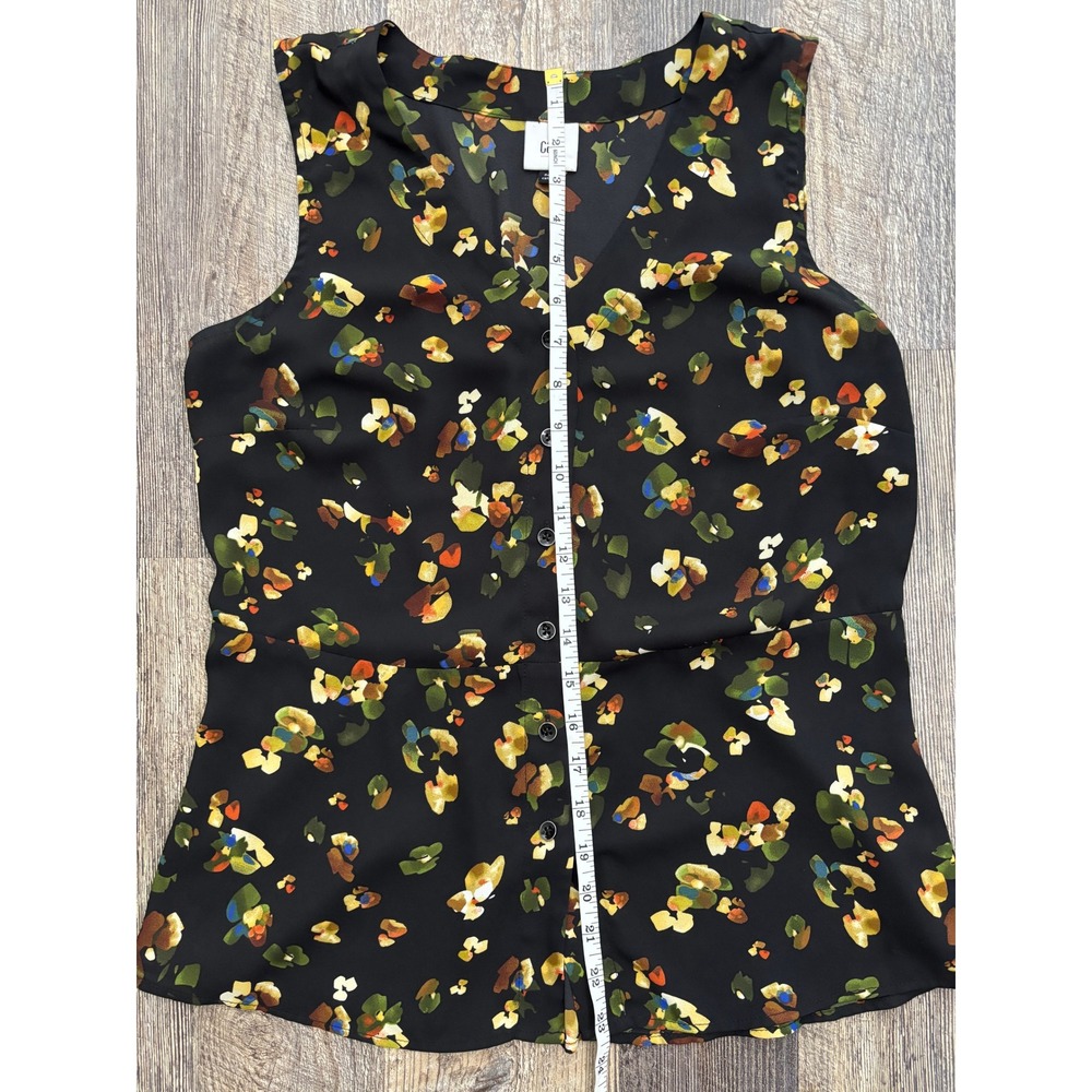 Cabi Ditsy Print Peplum Blouse 6110 Black Floral Sleeveless V-Neck Top Small - Picture 3 of 6